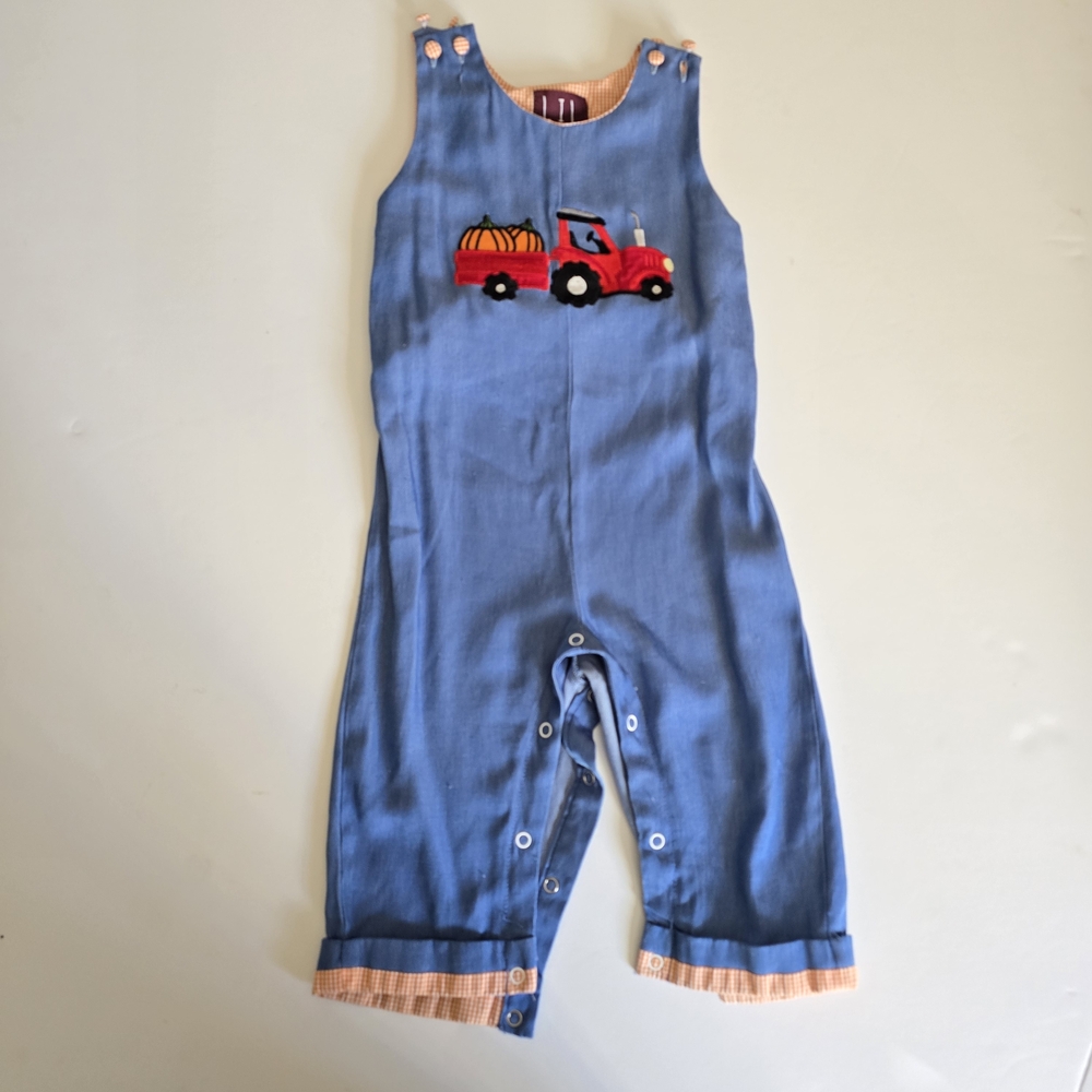 Cactus Blue Romper with Red Truck Design